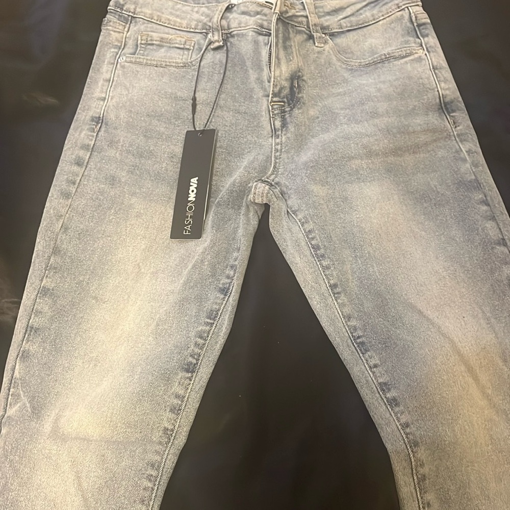 Fashion Nova Blue Skinny Jeans with Distressed Look